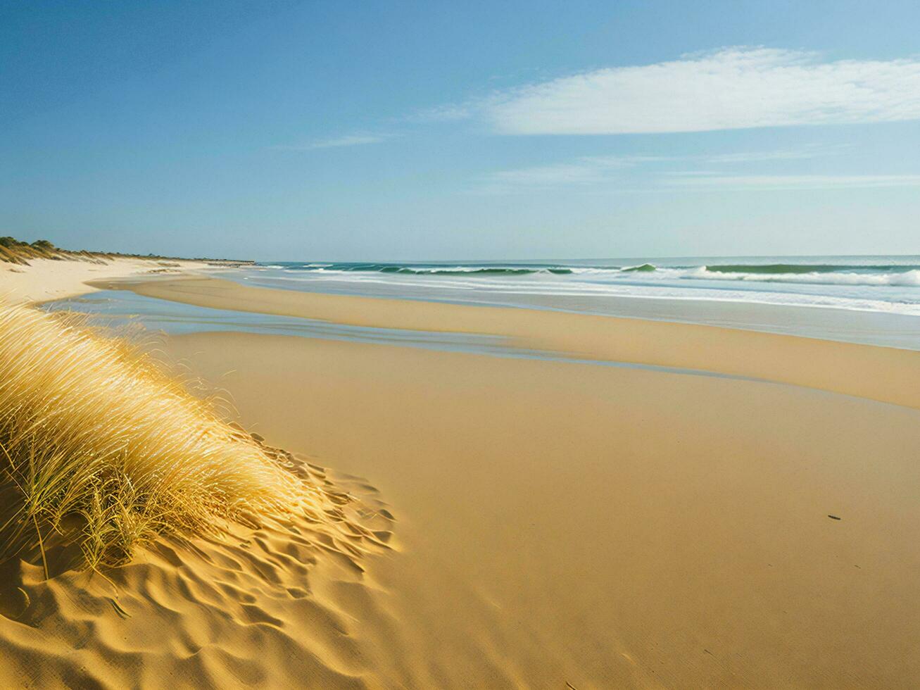 le le sable dunes et herbe sur le plage ai généré photo