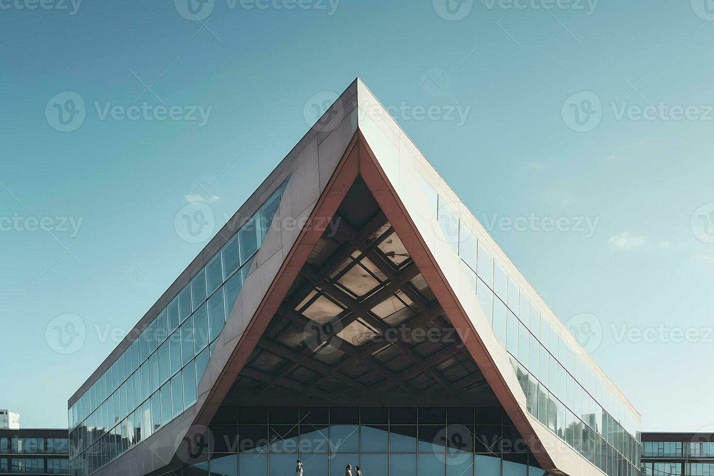 unique faible angle bâtiment la perspective de moderne bâtiment façade. ai généré. photo