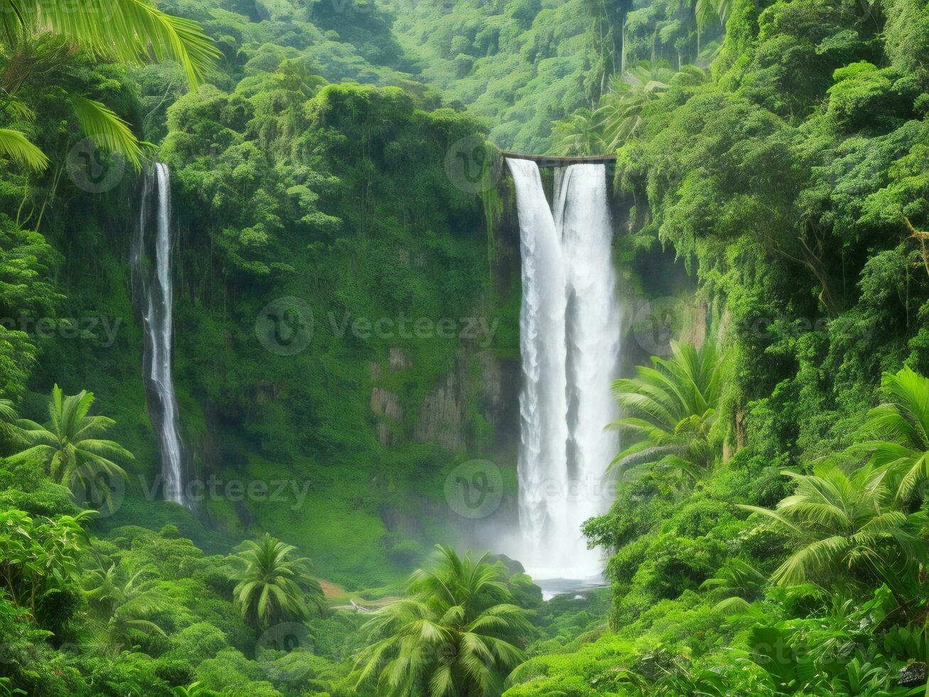 cascade dans le jungle ai généré photo