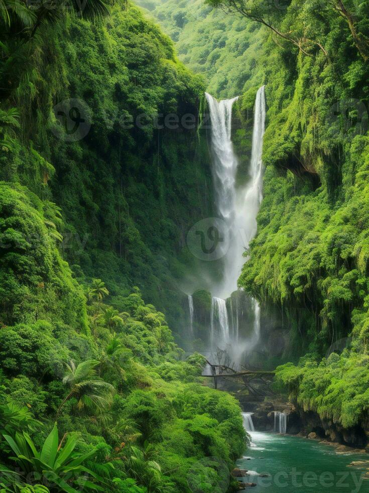 cascade dans le jungle ai généré photo