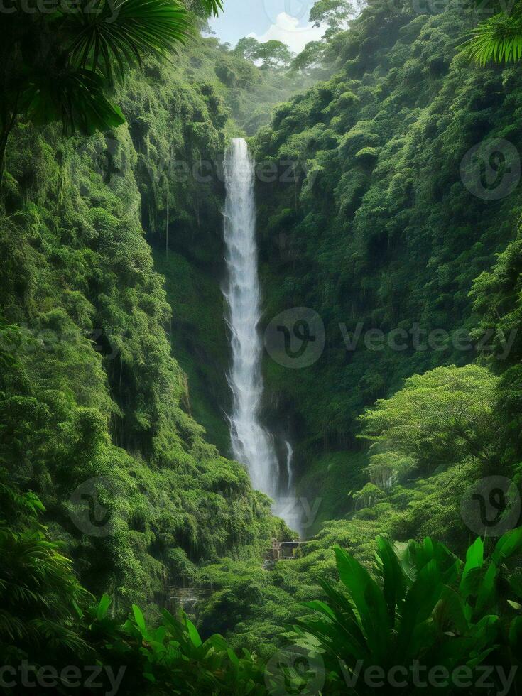 cascade dans le jungle ai généré photo