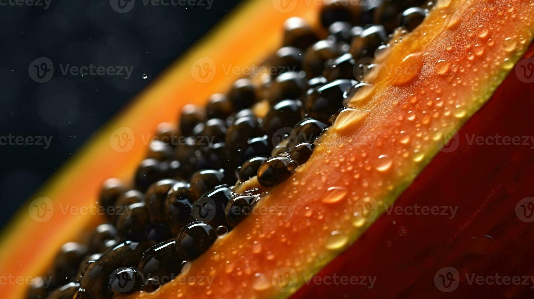 génératif ai, macro Frais moitié de Papaye fruit Contexte. tropical exotique fermer photo avec gouttes