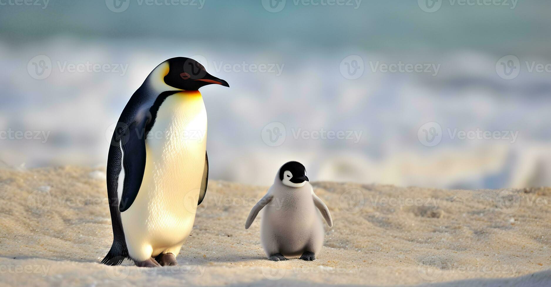 papa ou maman et bébé manchot. père aimer, liaison et parentalité concept. photo