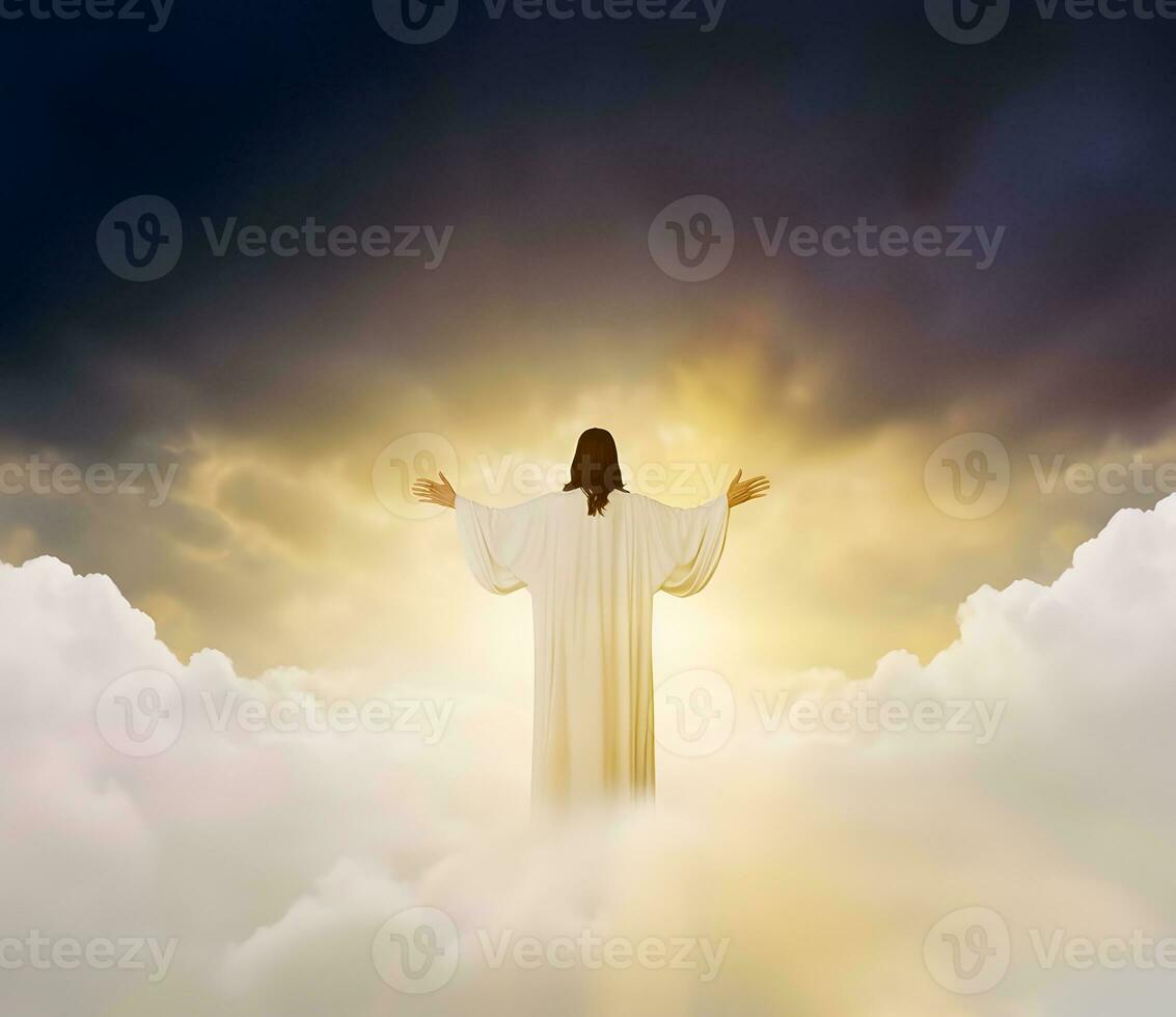 ressuscité Jésus Christ Ascendant à paradis. ai généré photo