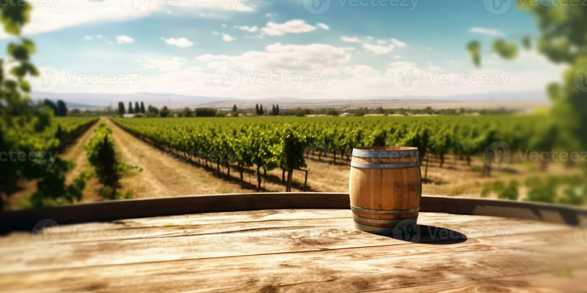 génératif ai, magnifique vignoble, vert paysage. Lignes de vignes sur le coucher du soleil photo