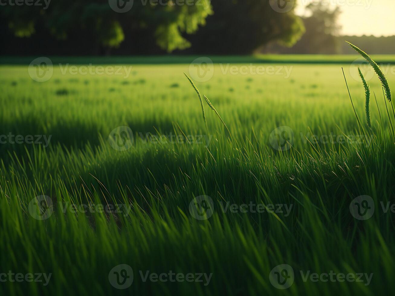 vert herbe dans le Soleil ai généré photo