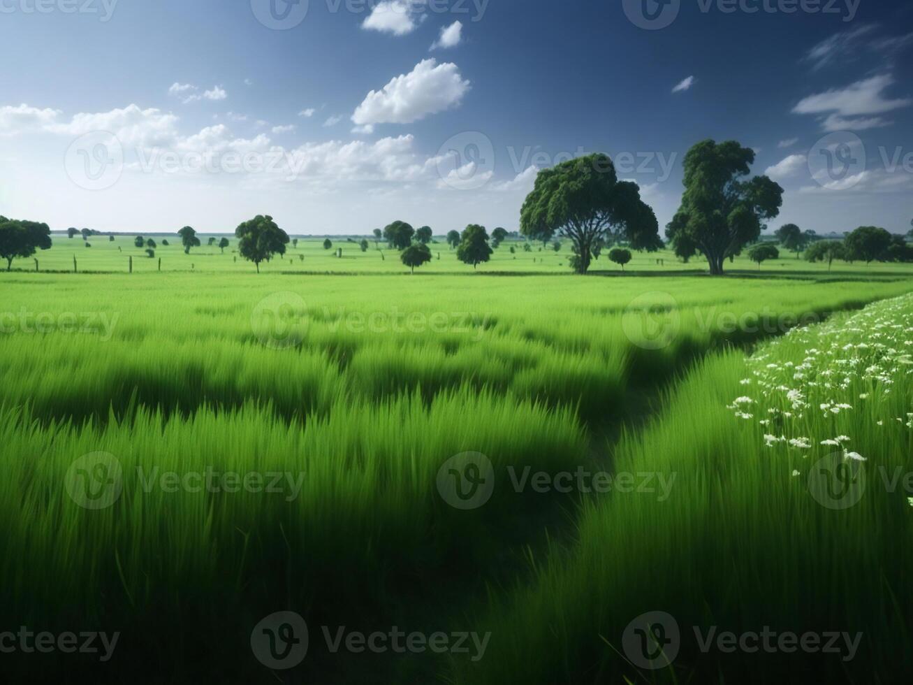 vert herbe dans le Soleil ai généré photo