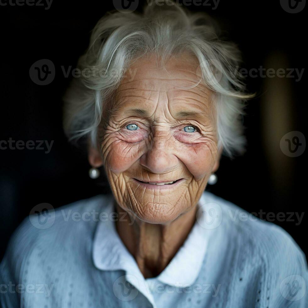 génératif ai, fermer de personnes âgées souriant femme, bonheur Regardez photo