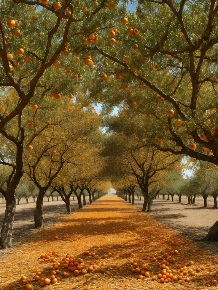 Orange bosquet avec beaucoup de des oranges ai généré photo