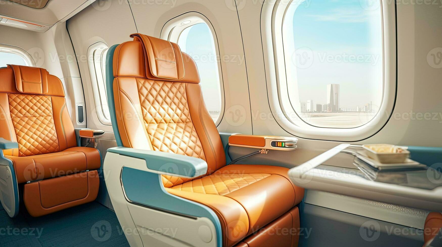 premier classe affaires luxe coûteux privé jet Compagnie aérienne des places avec les fenêtres un service pour vacances et entreprise avion Voyage. ai généré photo