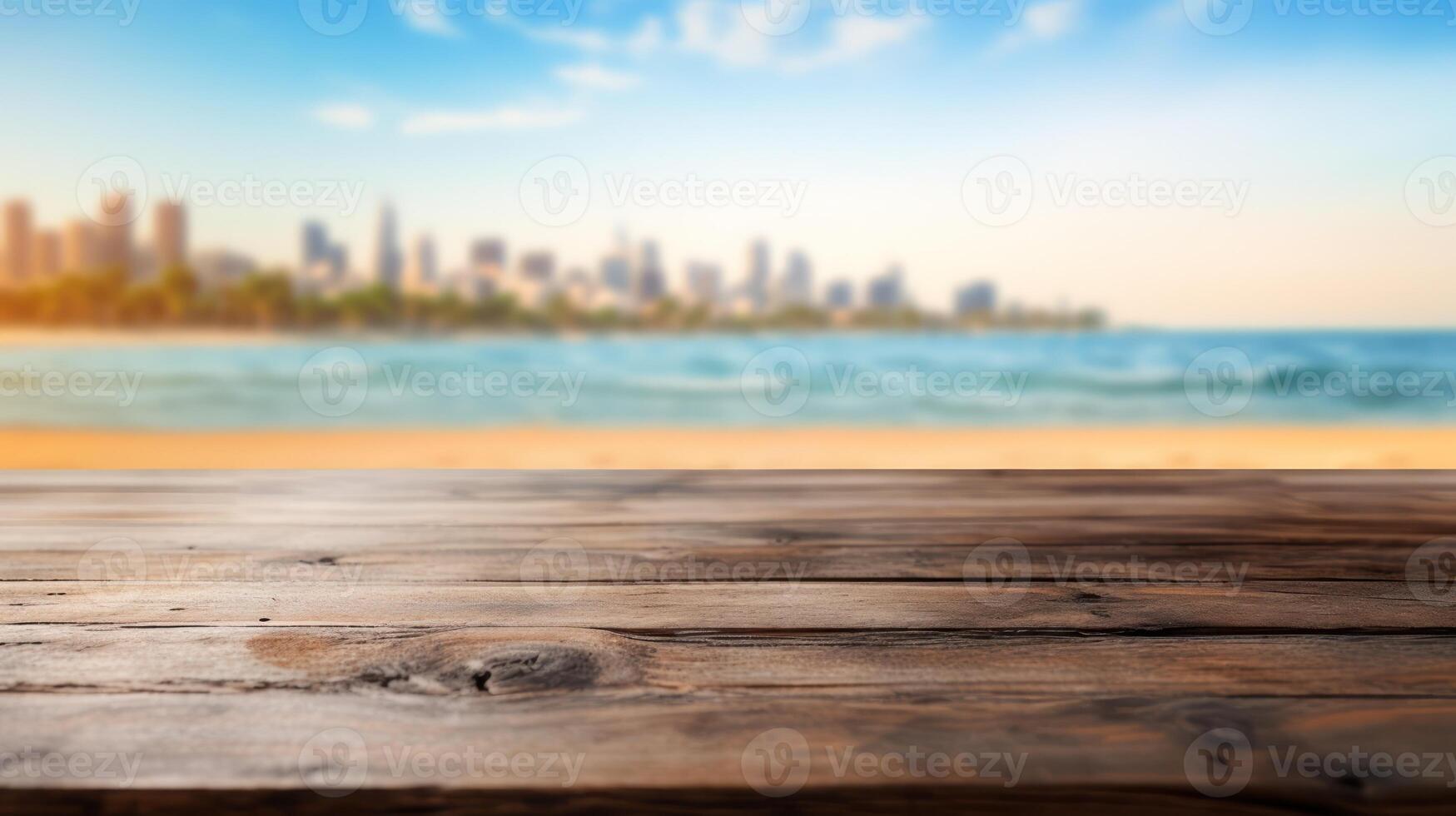 en bois bureau de gratuit espace pour votre décoration et été paysage de plage. génératif ai. photo