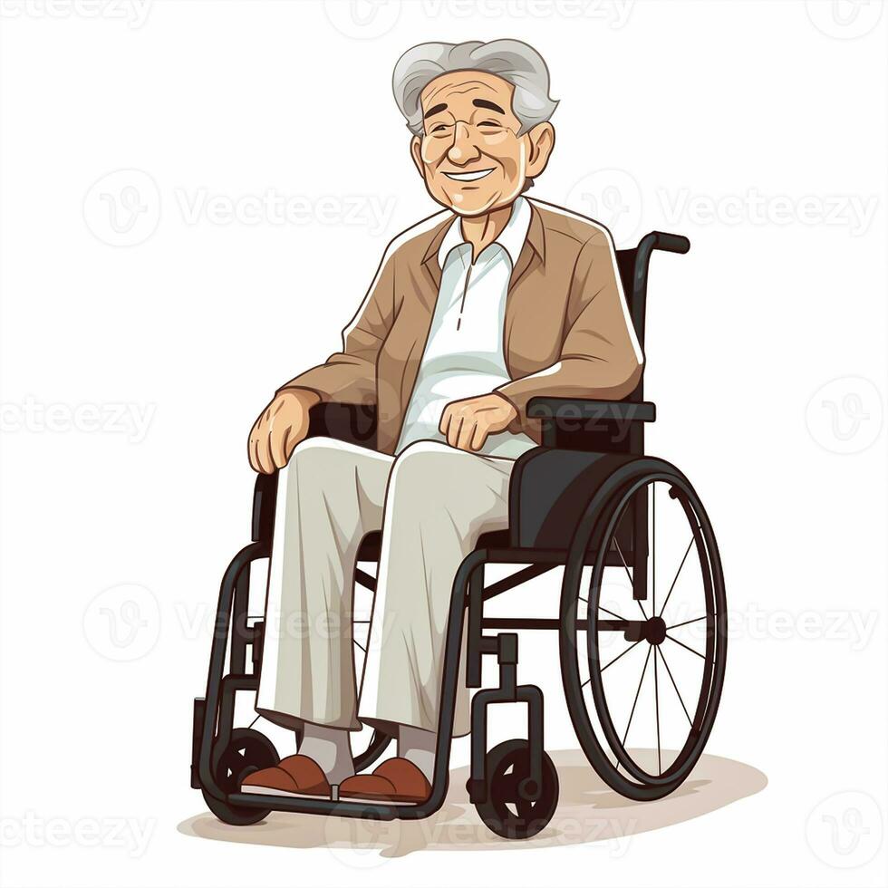 personnes âgées homme dans fauteuil roulant. dessin animé style photo