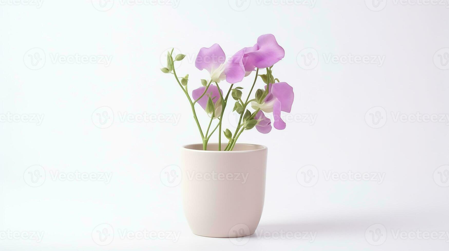 photo de sucré pois fleur dans pot isolé sur blanc Contexte. génératif ai