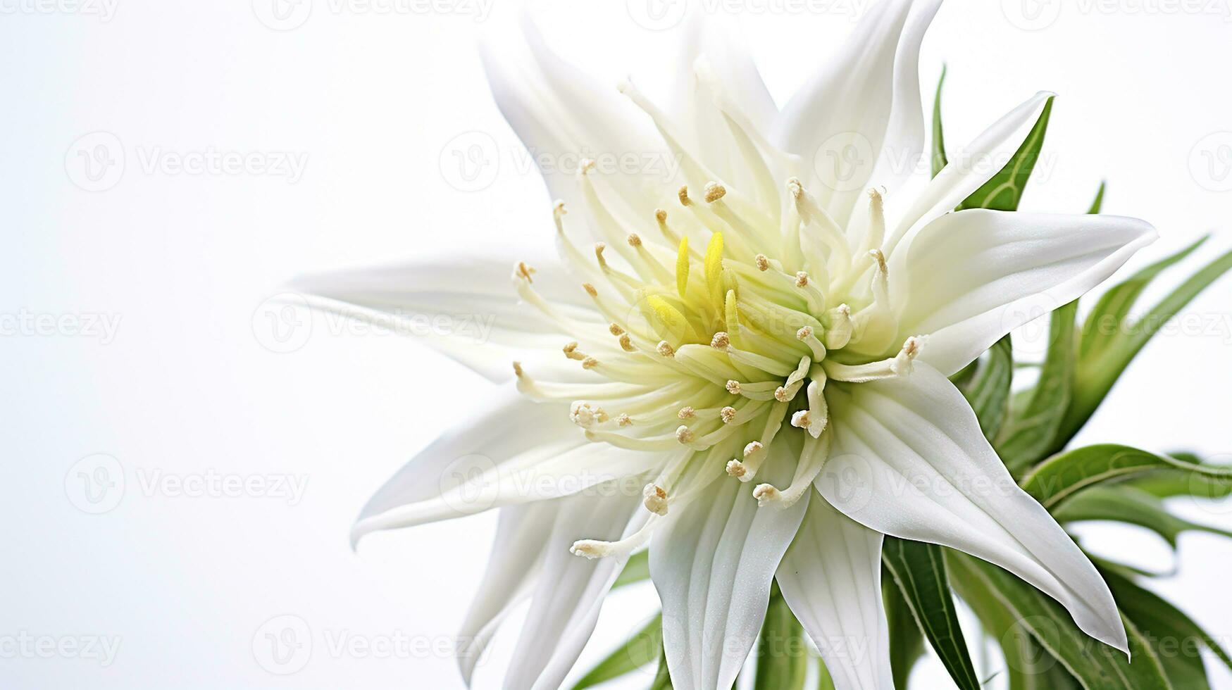 photo de magnifique edelweiss fleur isolé sur blanc Contexte. génératif ai