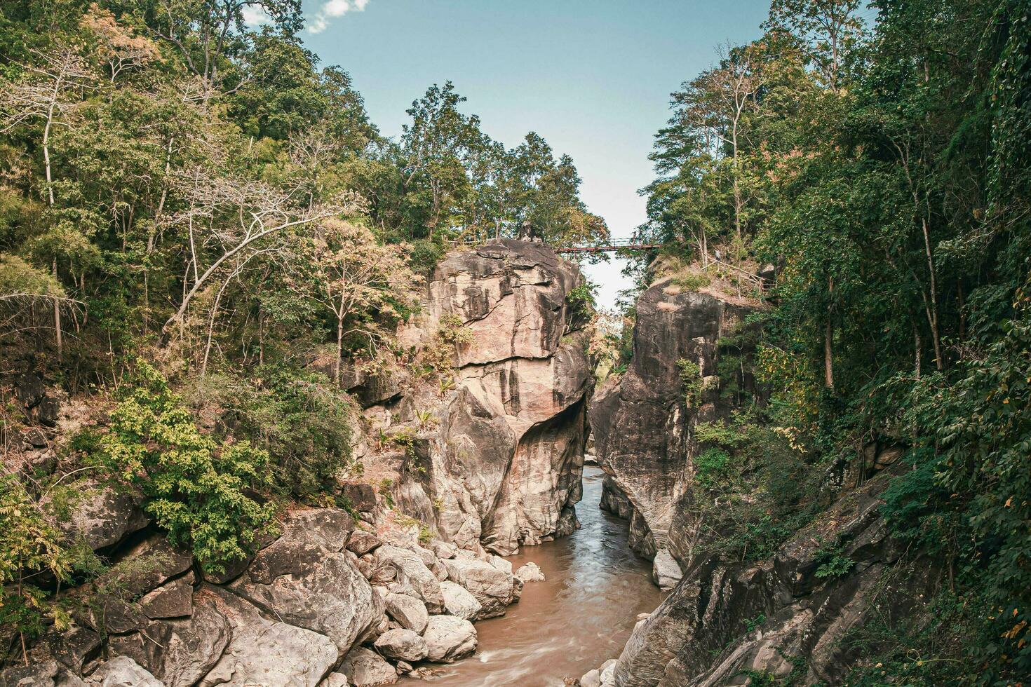 vert des arbres encerclé le charmant op Luang canyon falaise vue dans op Luang nationale parc dans chiang Mai, Thaïlande. chiang mai. photo