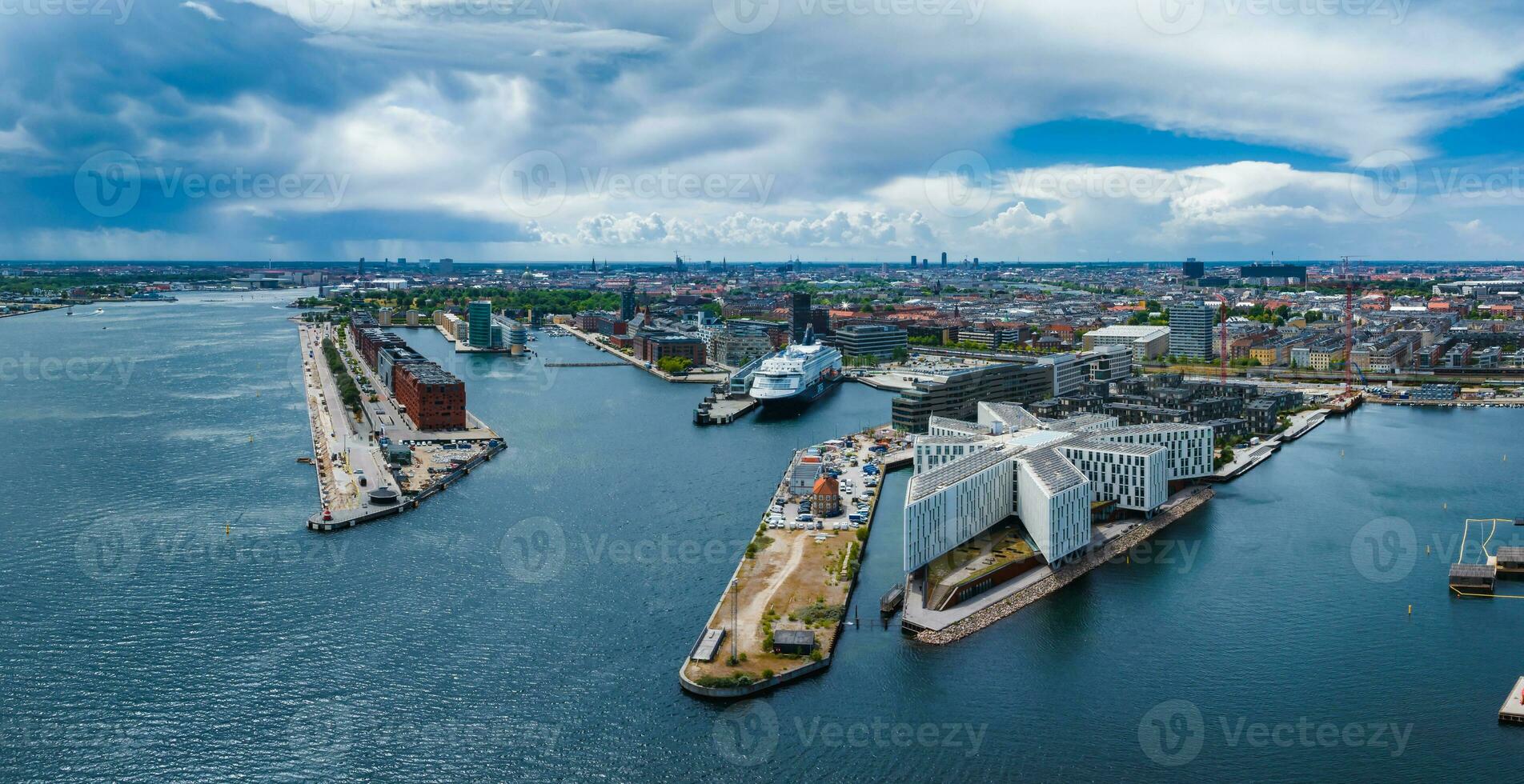 aérien panorama de indre osterbro, nordhavnen les quartiers. photo