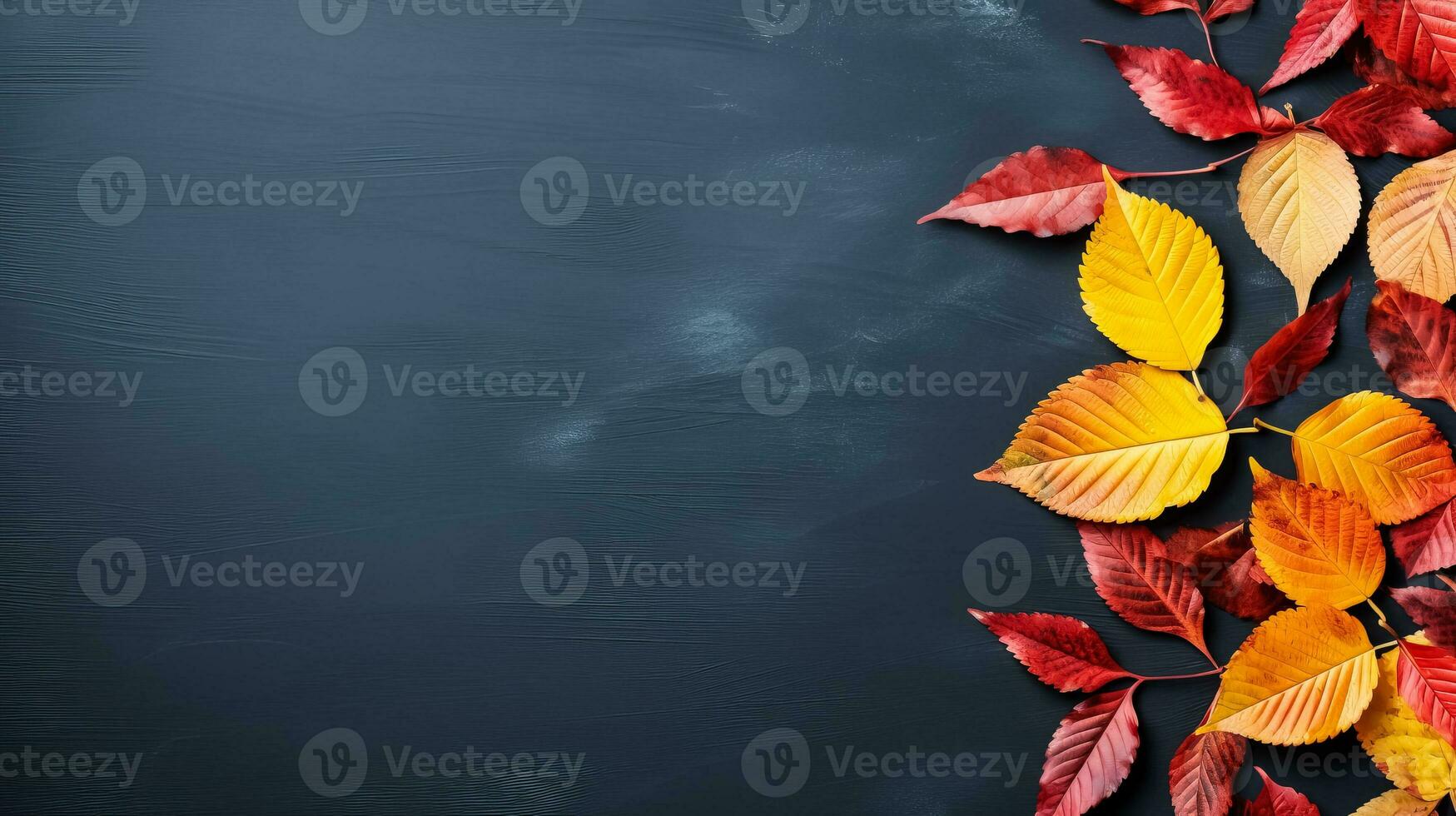 l'automne Contexte avec coloré rouge feuilles sur bleu ardoise Contexte Haut vue copie espace photo