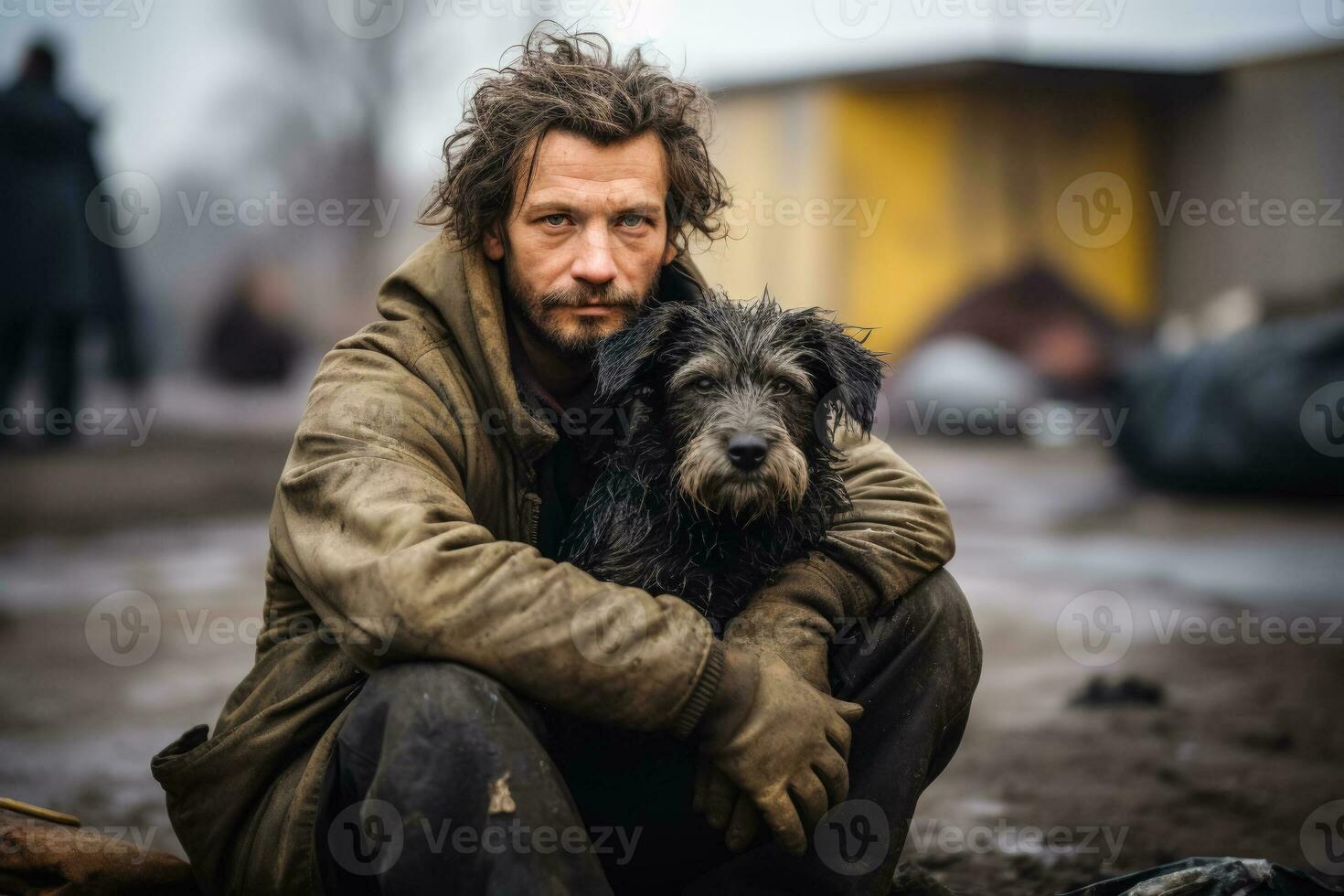 sans abri femme avec chien photo