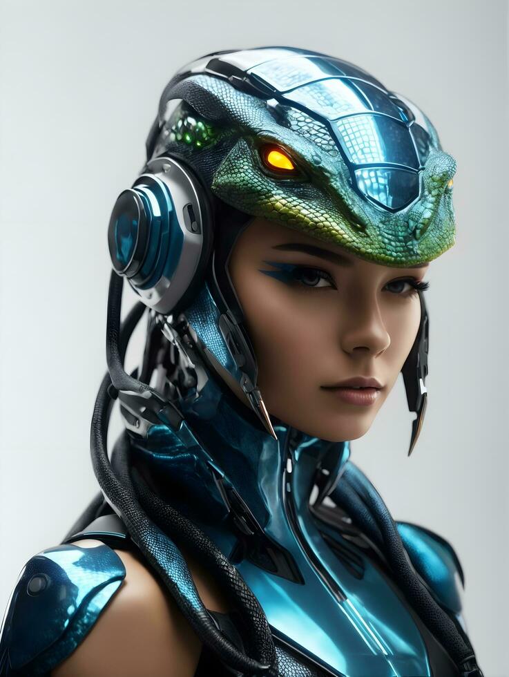 ai génératif cyborg robotique femme, futuriste humanoïde conception photo