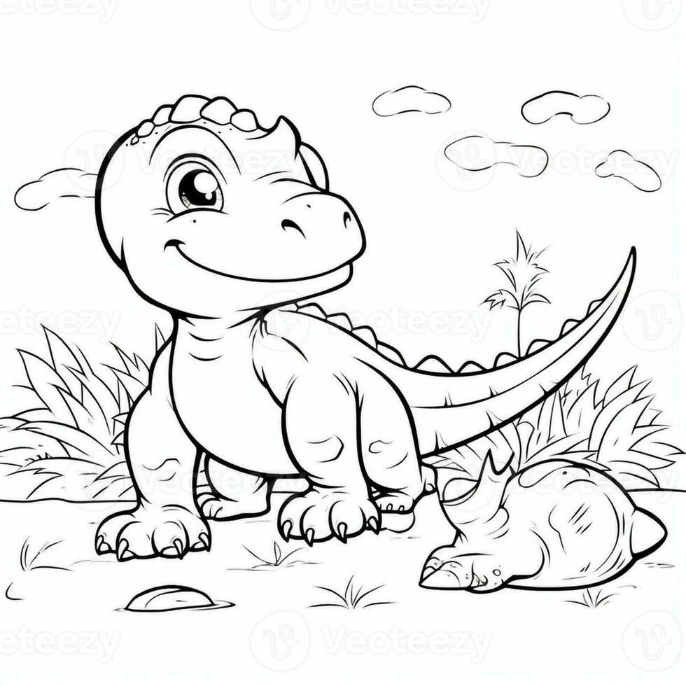 illustration contour dessin blanc Contexte dessin animé mignonne dinosaure à coloration, personnage Jeux app mobile, génératif ai photo