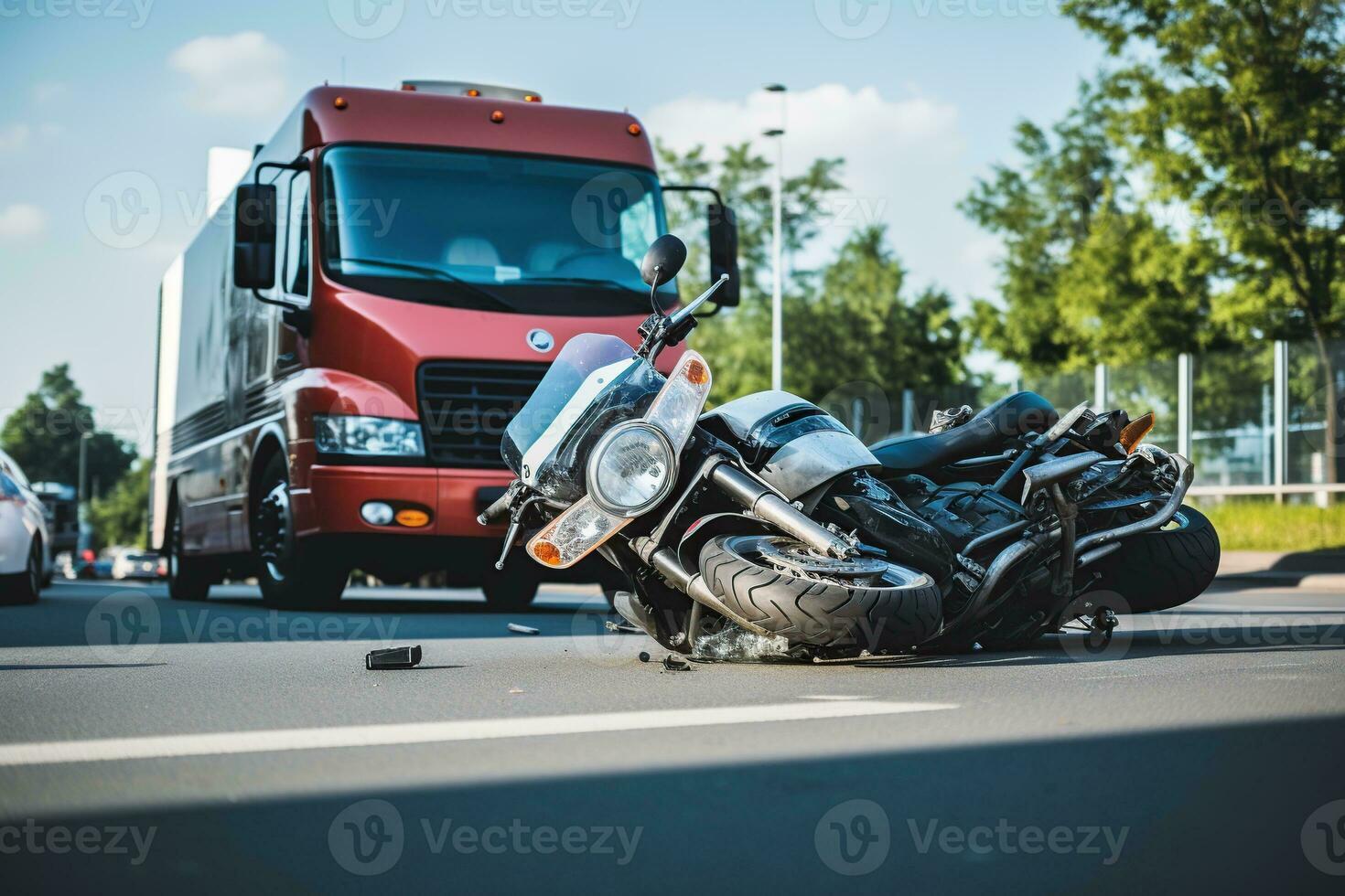 voiture et moto accident à le intersection, accident assurance. génératif ai photo