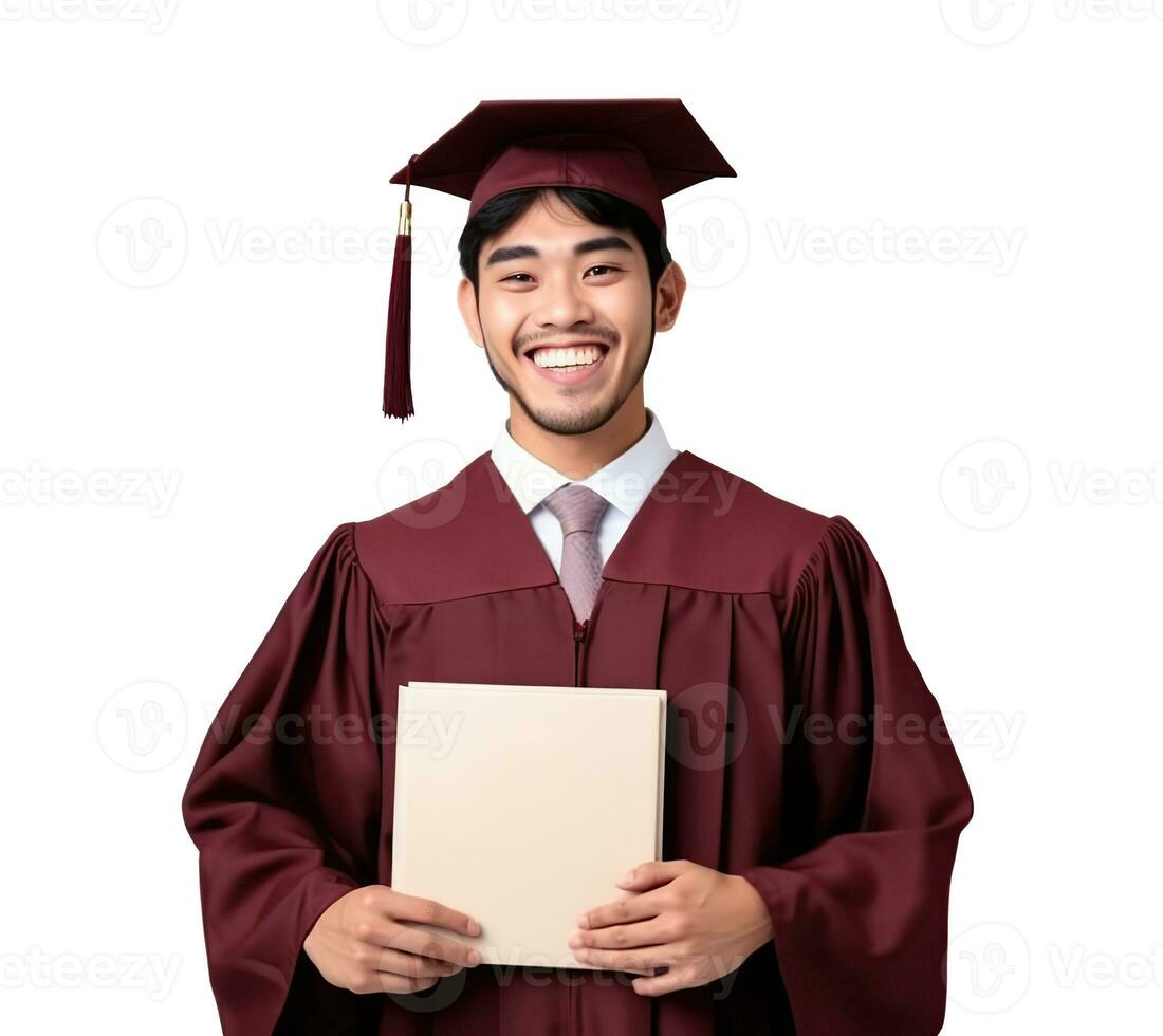 asiatique Université diplômé isolé sur blanc ou transparent Contexte découper. génératif ai photo