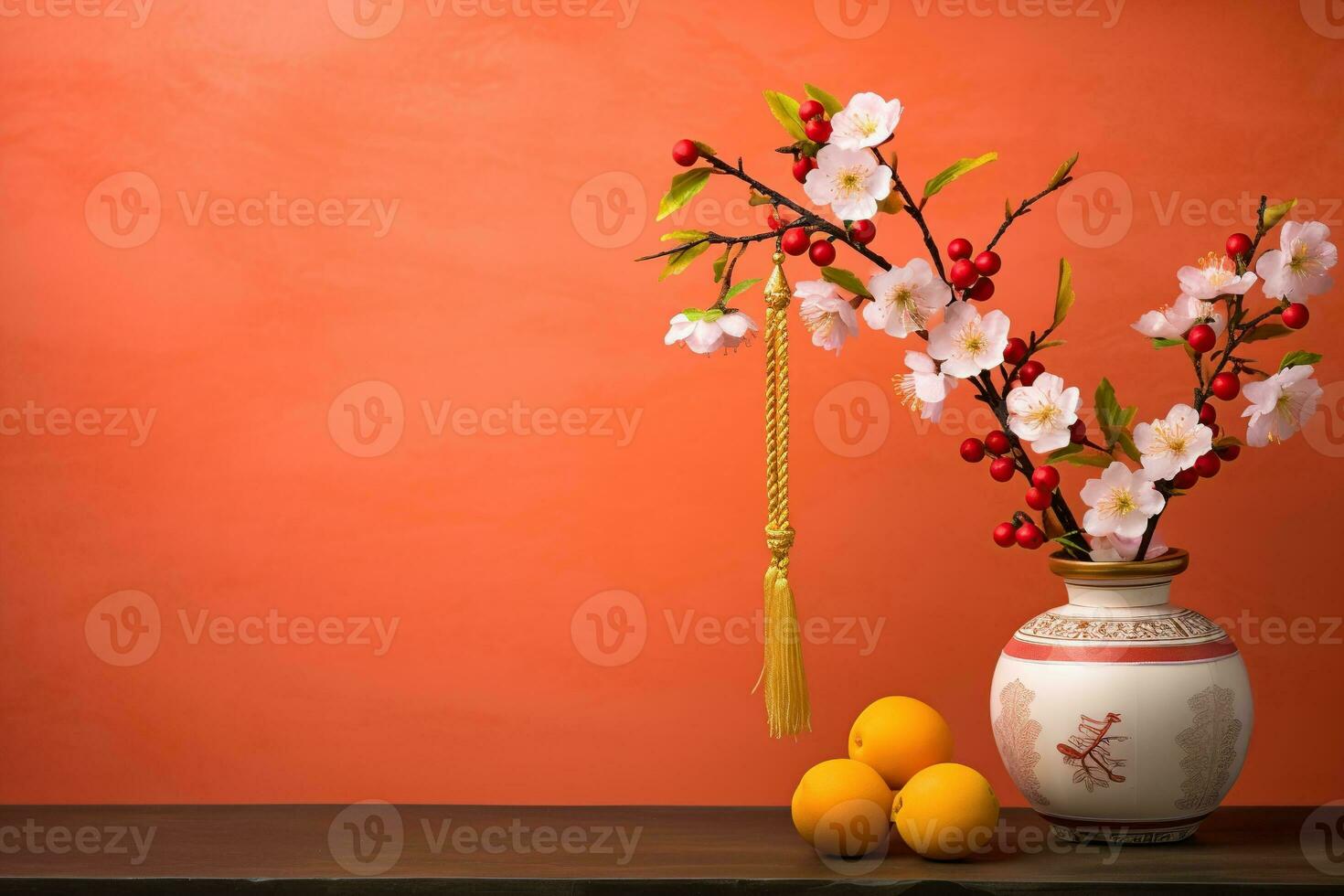 prune fleur et de fête décoration pour lunaire Nouveau an. génératif ai photo