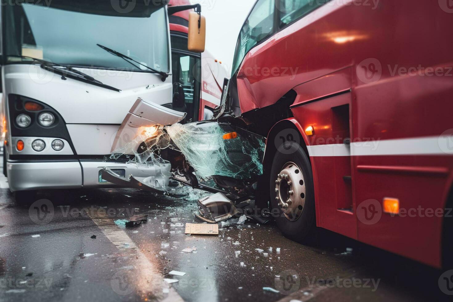 autobus collision à rue, accident assurance. génératif ai photo