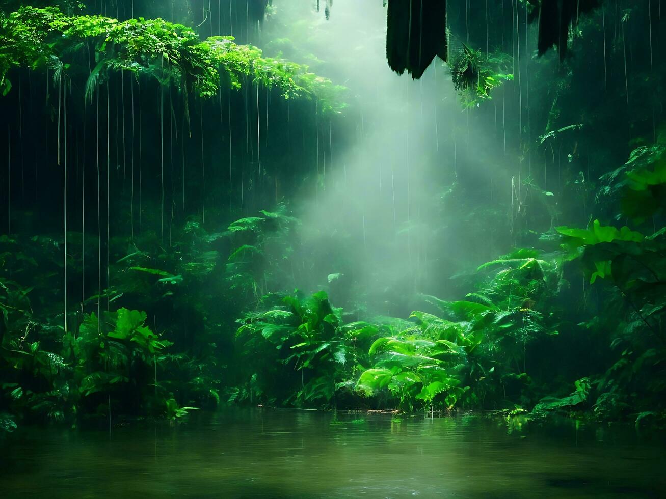 mousson pluie forêt avec podium Contexte ai génératif photo