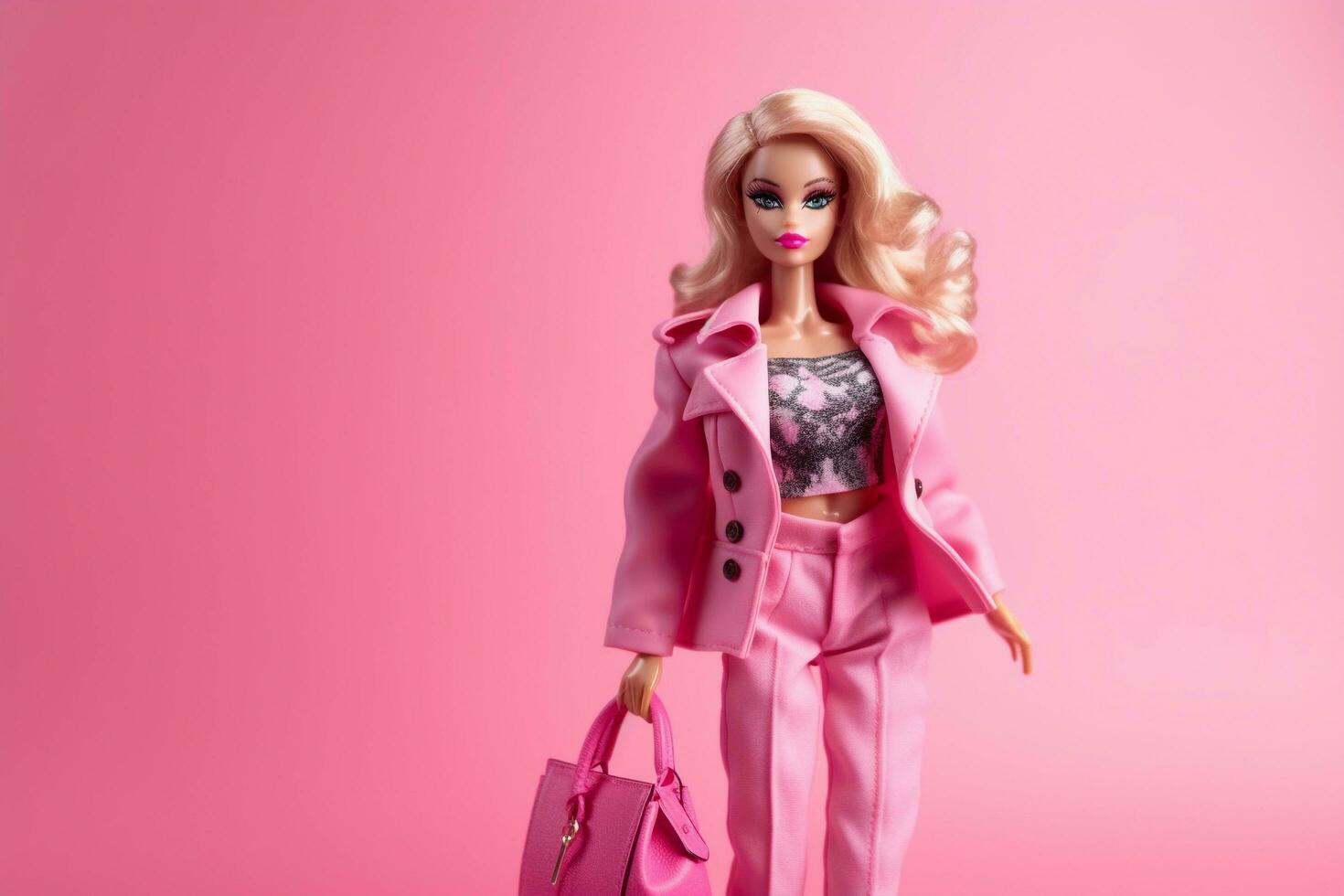 une Barbie poupée portant une rose costume et en portant une bourse photo