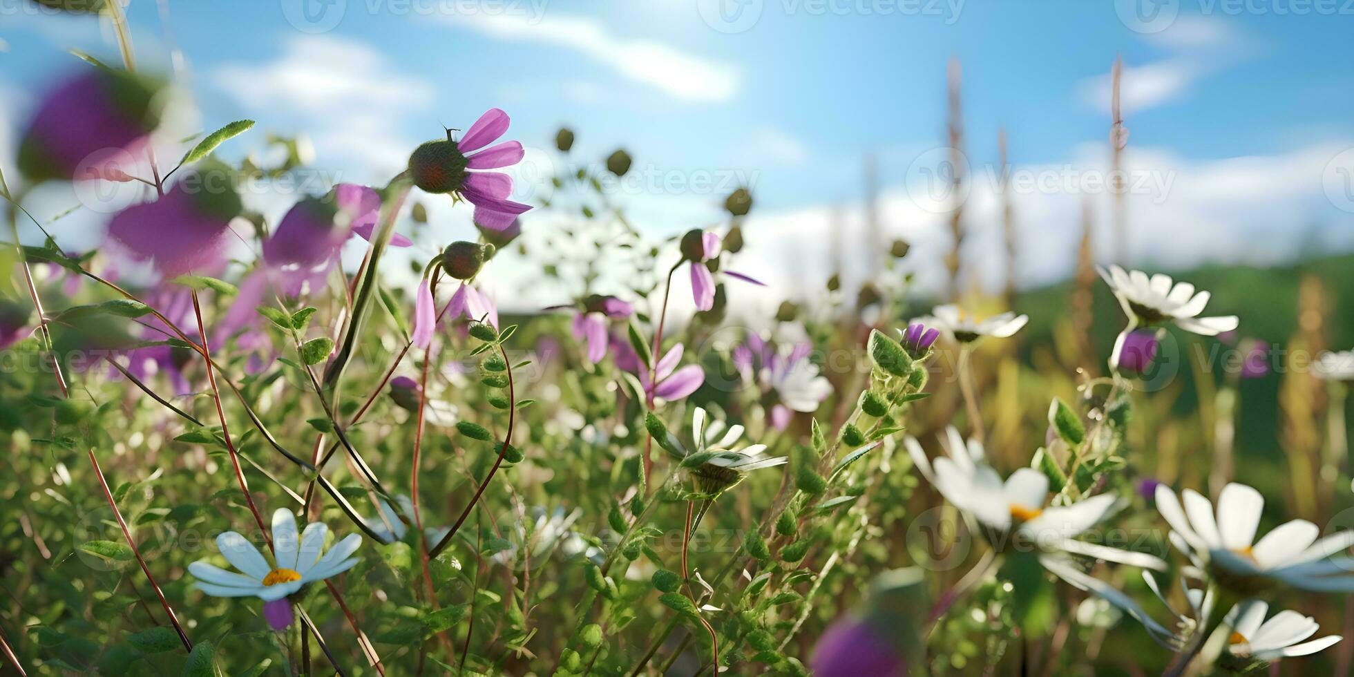 abaisse camomille violet sauvage pois fleurs dans le champ, ai produire photo