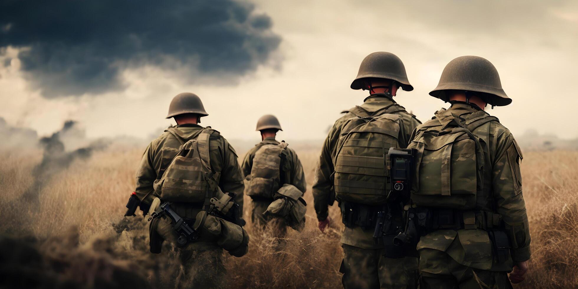 soldats dans le milieu de le champ de bataille. génératif ai photo