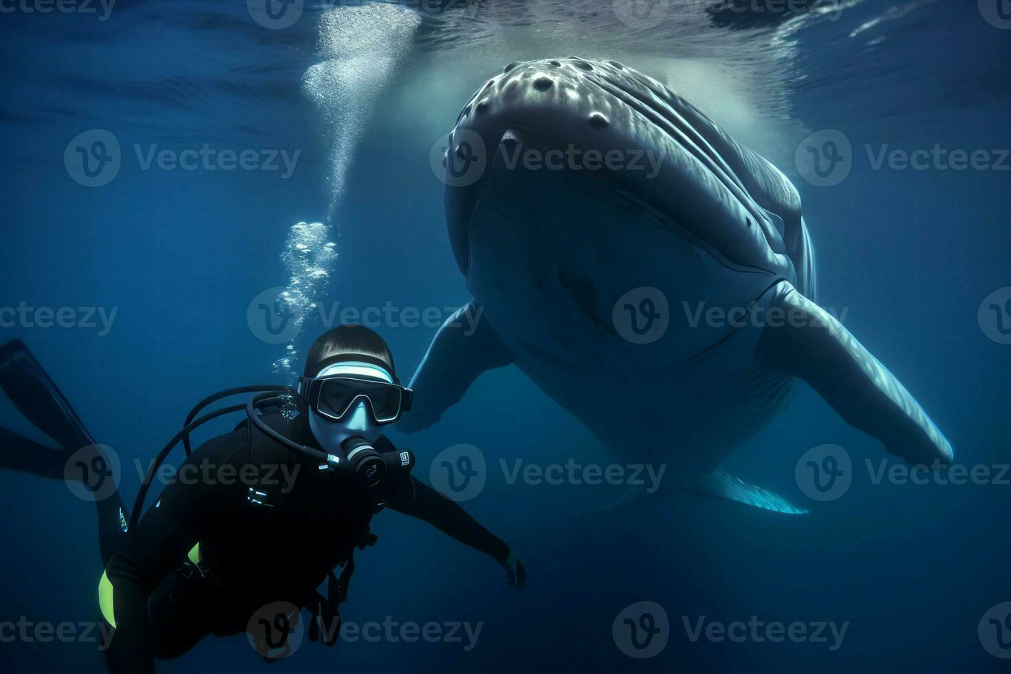 baleine plongeur selfie. produire ai photo