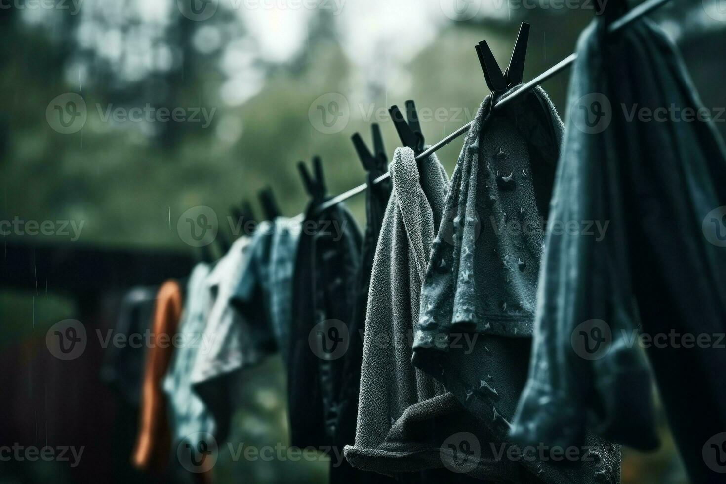 pluie vêtements ligne l'eau. produire ai photo