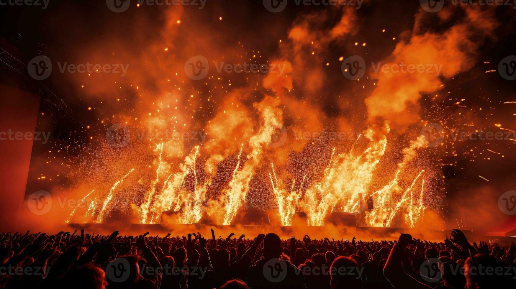 concert foule les témoins Feu étincelles. silhouette concept photo