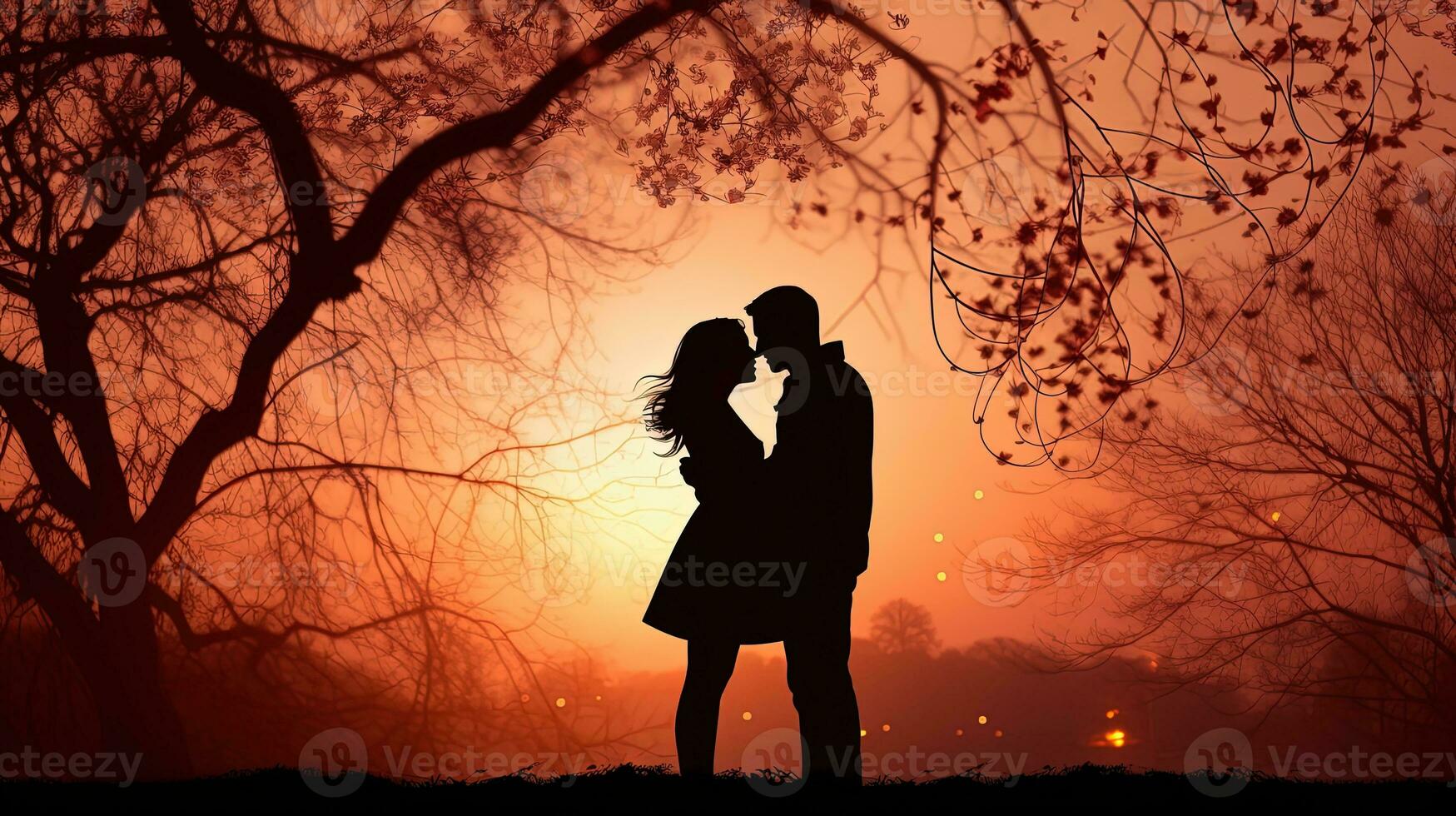 romantique couple silhouette contre flou Contexte l'amour et Valentin s concept photo