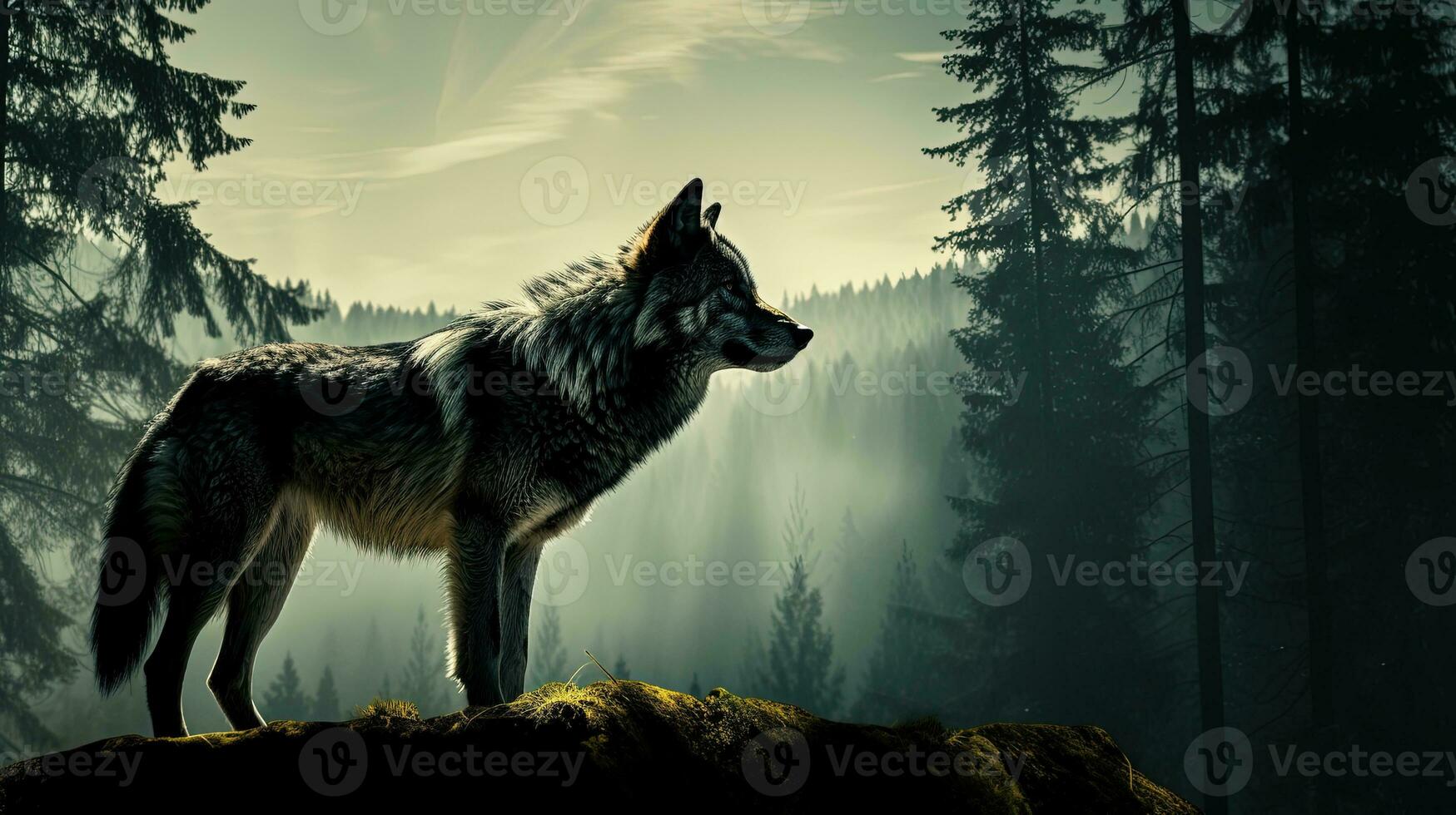 Loup dans bia owie une np. silhouette concept photo