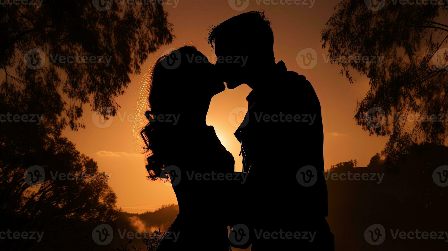 engagé couple embrasser silhouette photo