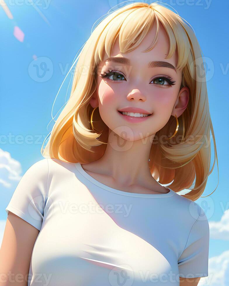 magnifique mignonne portrait anime souriant fille avec longue cheveux photo