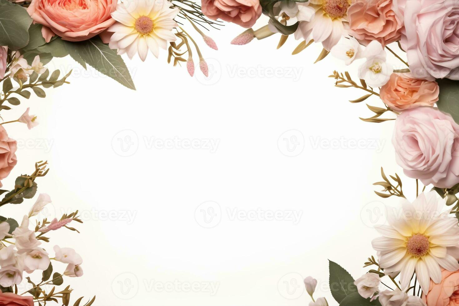magnifique floral Cadre sur blanc arrière-plan, plat poser. espace pour texte photo