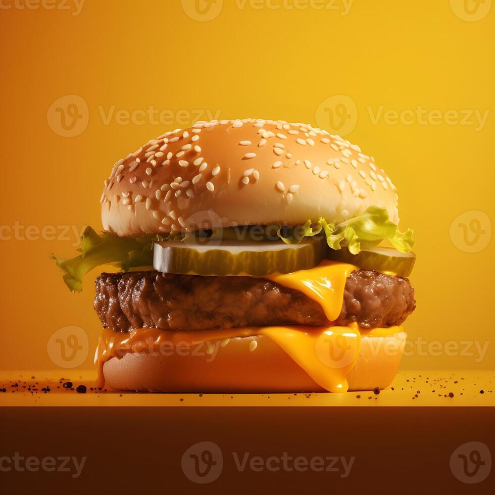 une Hamburger avec fromage, salade et tomate sur une noir Contexte ai génératif photo