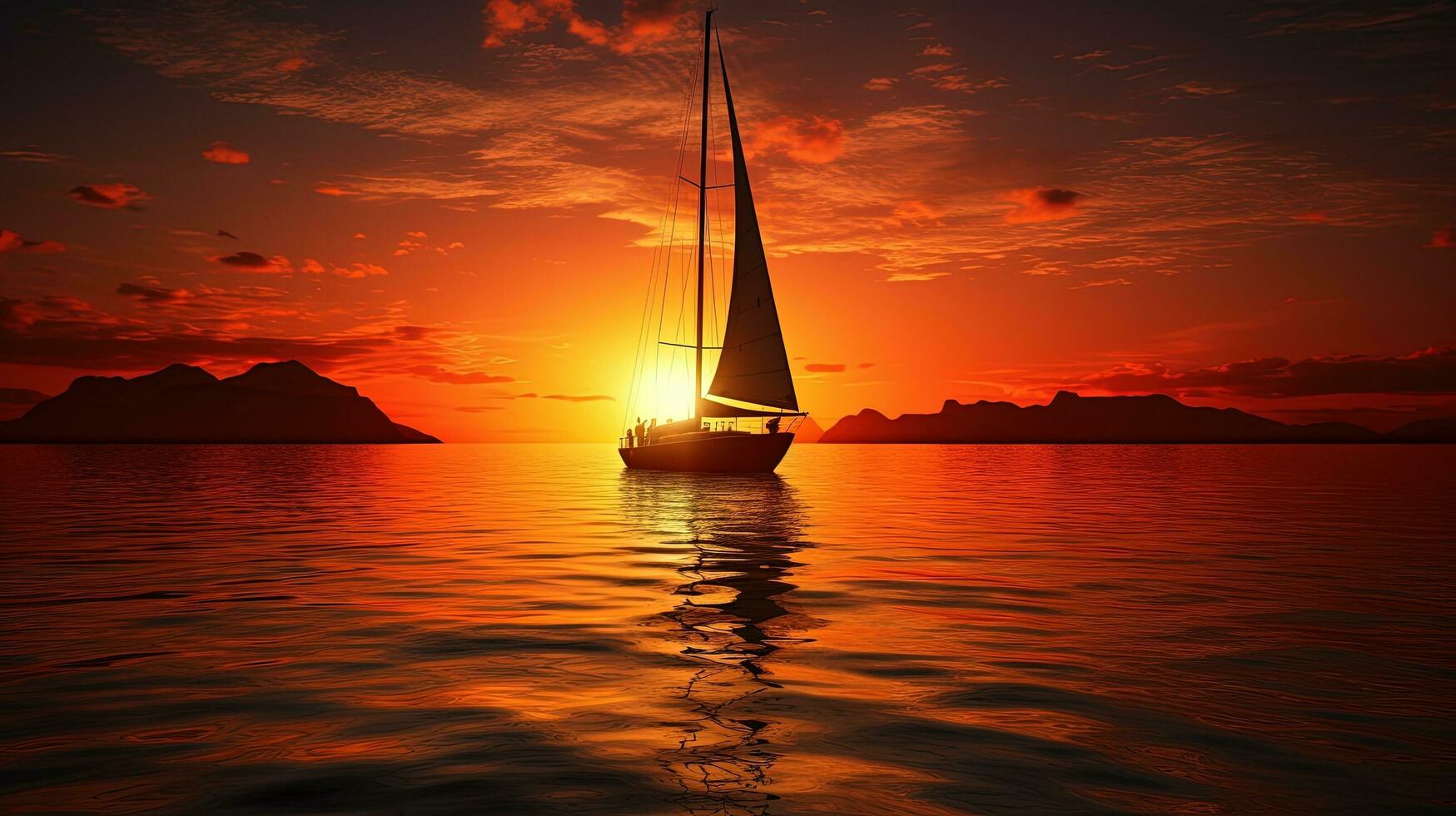 romantique le coucher du soleil avec yacht silhouette brillant dans or photo