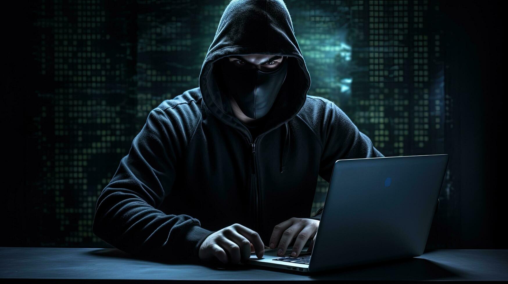 anonyme foncé figure avec boxe gants engageant dans cyber la criminalité et malware Activités avec une concentrer sur l'Internet le piratage et système perturbation. silhouette concept photo