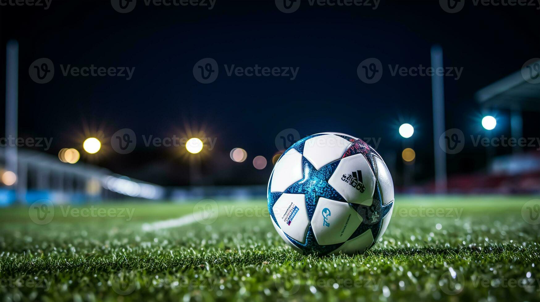 football Balle sur vert herbe de Football stade à nuit avec lumières photo