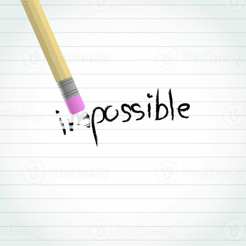 une crayon la gomme efface le mot impossible. photo