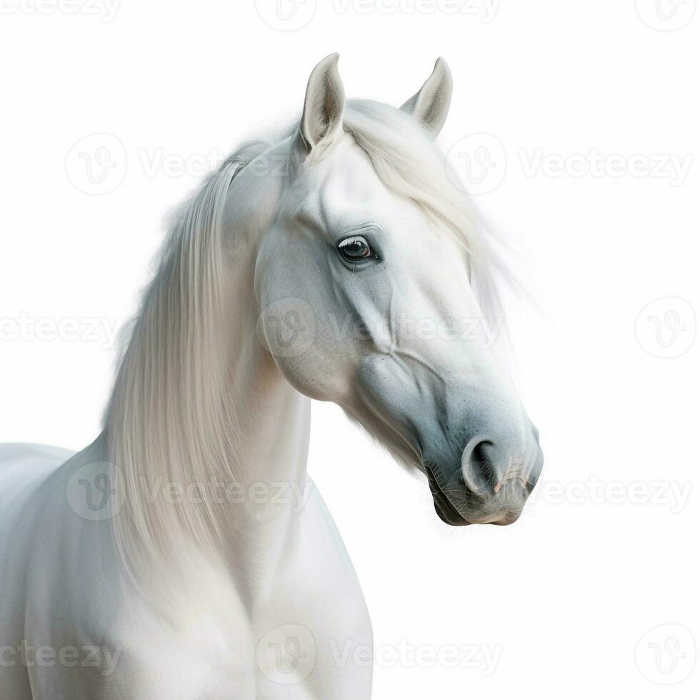 magnifique gros bête cheval à la recherche vers l'avant est montré dans plein longueur, ai généré photo