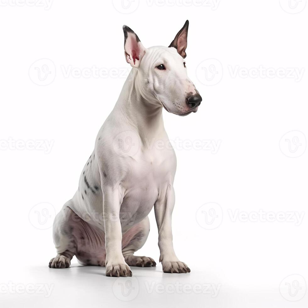 ai génératif taureau terrier race chien isolé sur une brillant blanc Contexte photo