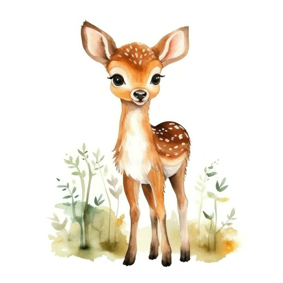 aquarelle forêt dessin animé isolé mignonne bébé cerf animal photo