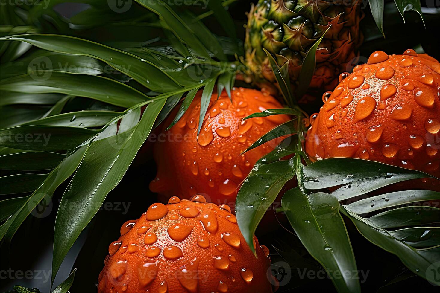 tropical des fruits avec l'eau gouttes - ai génératif photo
