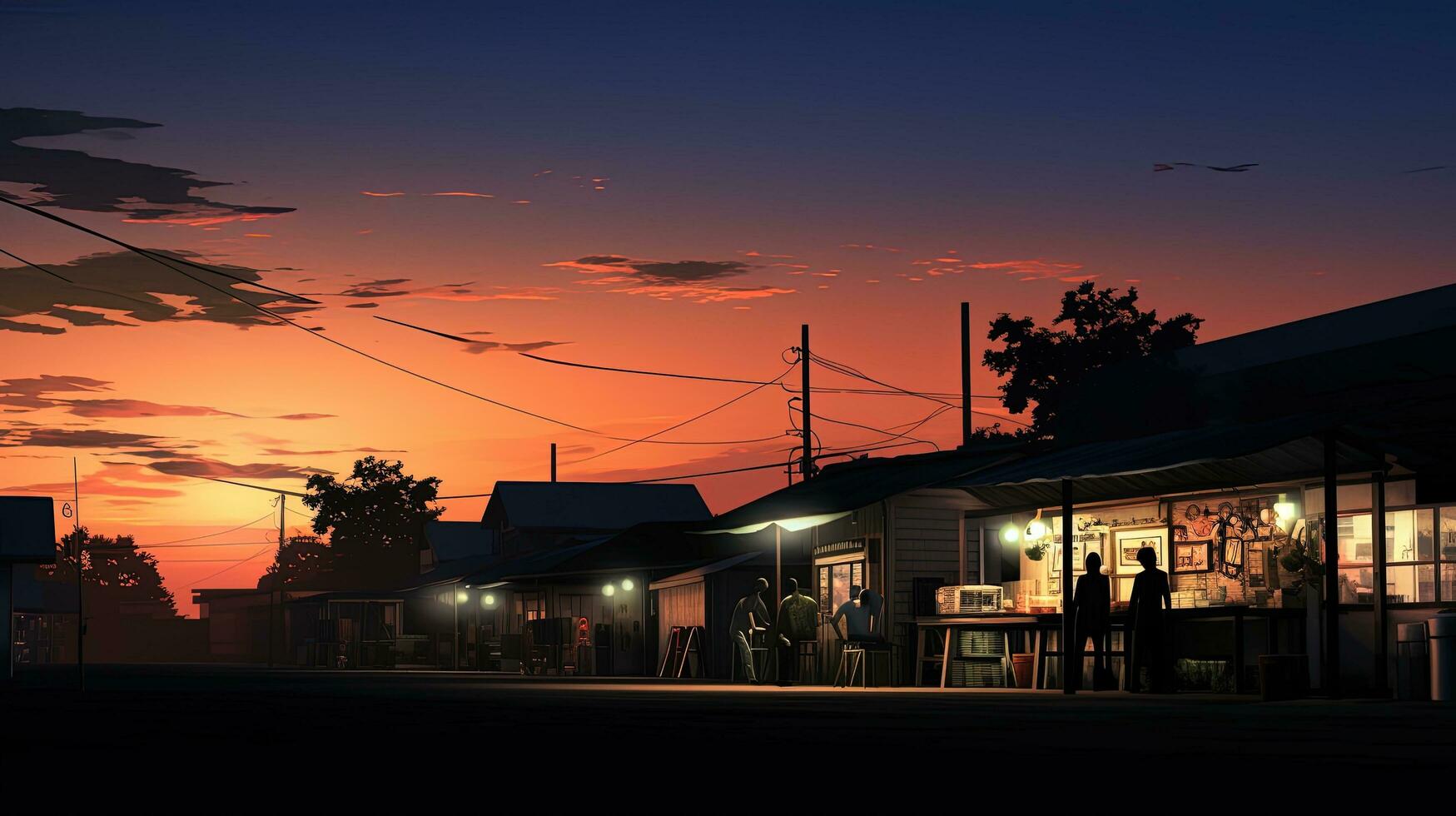 communauté marché après le coucher du soleil. silhouette concept photo